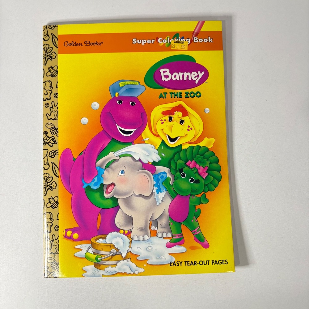 Vintage Barney At The Zoo Golden Books Super Coloring Book Baby Bop BJ Preschool